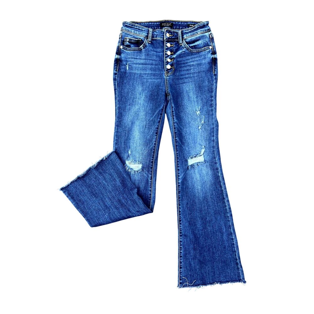 Judy Blue high rise buttonfly distressed flare jeans size 27x32